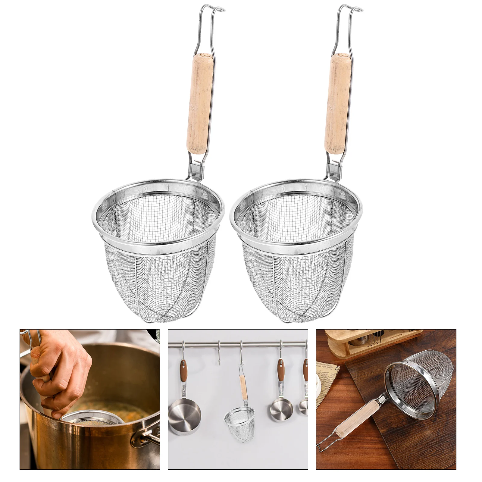 

2pcs Fine Mesh Strainers Stainless Steel Skimmer Spoon Skimmer Ladle Strainer Basket for Kitchen Frying Pasta Spaghetti Noodle