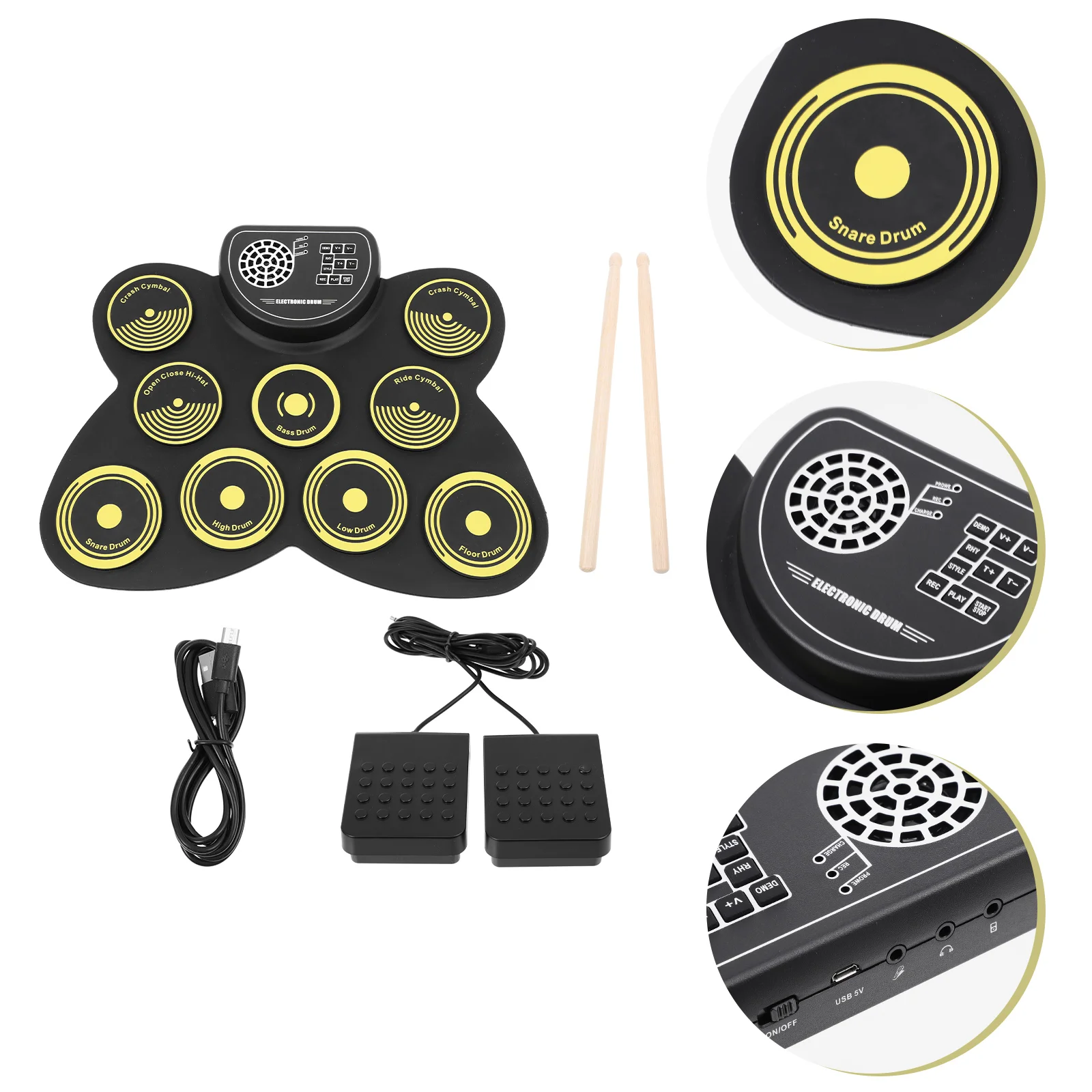 

1 Set Of Hand Roll Drum Percussion Silicone Electronic Drum Compact Drum