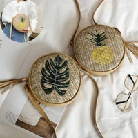 new pineapple leaves all match zipper one shoulder messenger womens bag fashion trend straw embroidery small round bag summer