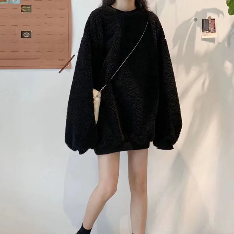 Повседневные толстовки Lucyever для женщин Корейская однотонная свободная