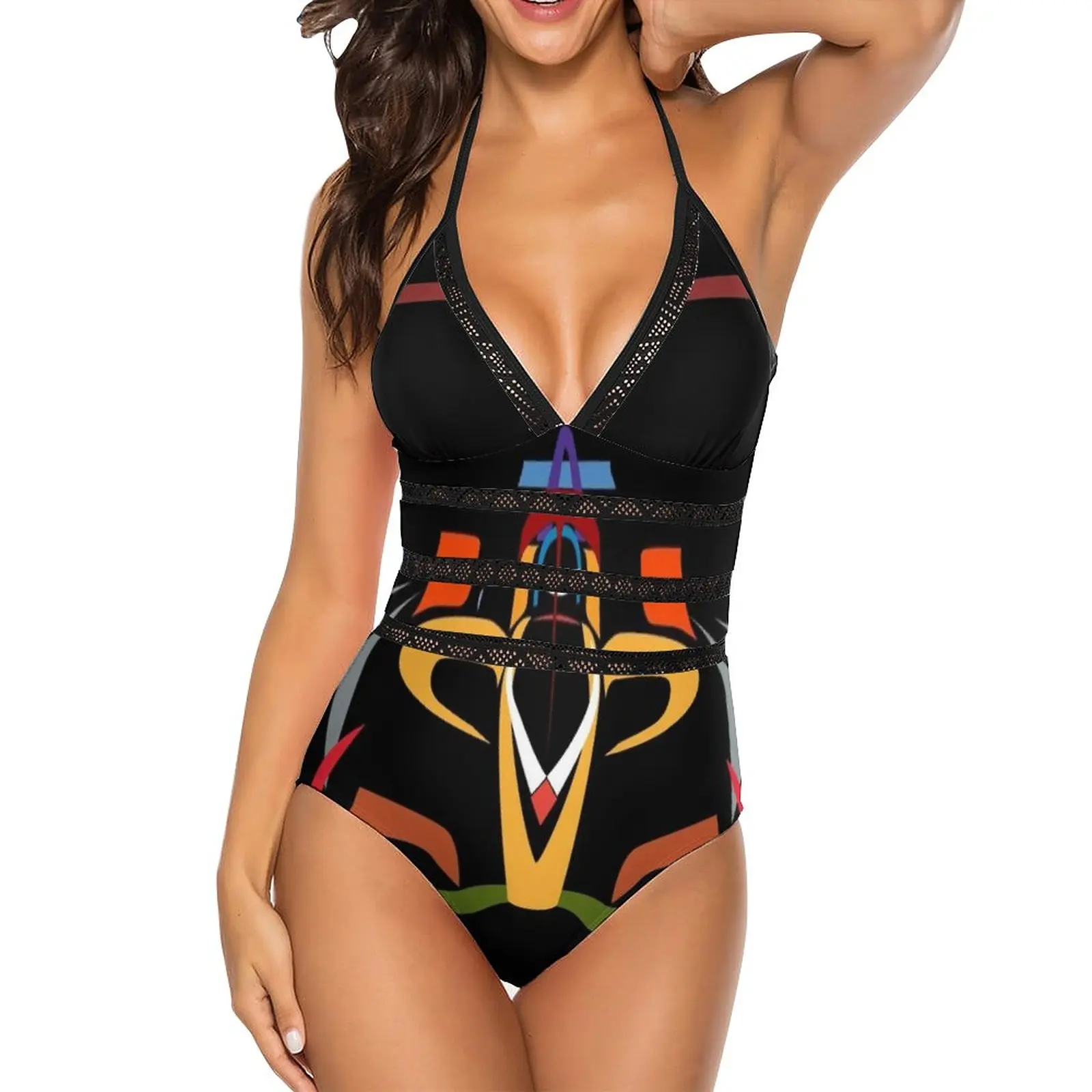 

Сексуальный слитный купальник Indycarbig из черной сетки, купальник с открытой спиной и вырезами, женский купальный костюм для плавания, Билл узорсон, гоночный купальник Indycar