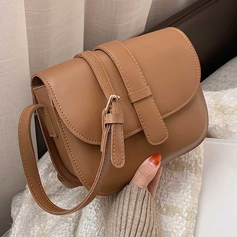 

Simple Saddle Bag Texture PU Small Bag Women's Spring And Summer New Fashion Retro Messenger Bag