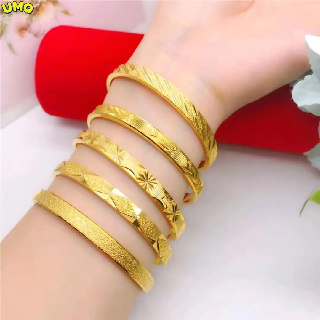 

Net-red Copy 100% Real Gold 24k Pure Bangle Bracelet Female Antique Clasp Frosted Can't Be Removed for a Long Time Gold Jewelry