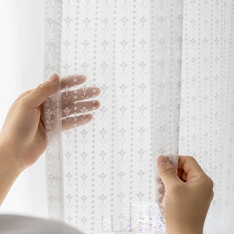 

Korean-style embroidered white gauze curtain balcony living room study bedroom bay window finished window screen