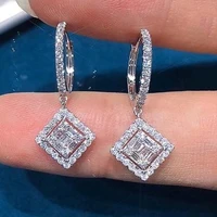 huitan fashion contracted square shaped dangle earrings woman full bling bling cz stone elegant bridal wedding accessory jewelry
