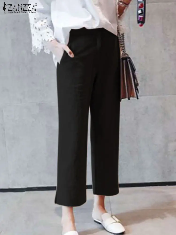 

Summer Elastic Waist Solid Harem Pants ZANZEA Women Elegant Casual Solid OL Trousers Work Pantalon Female Loose Palazzo Turnip