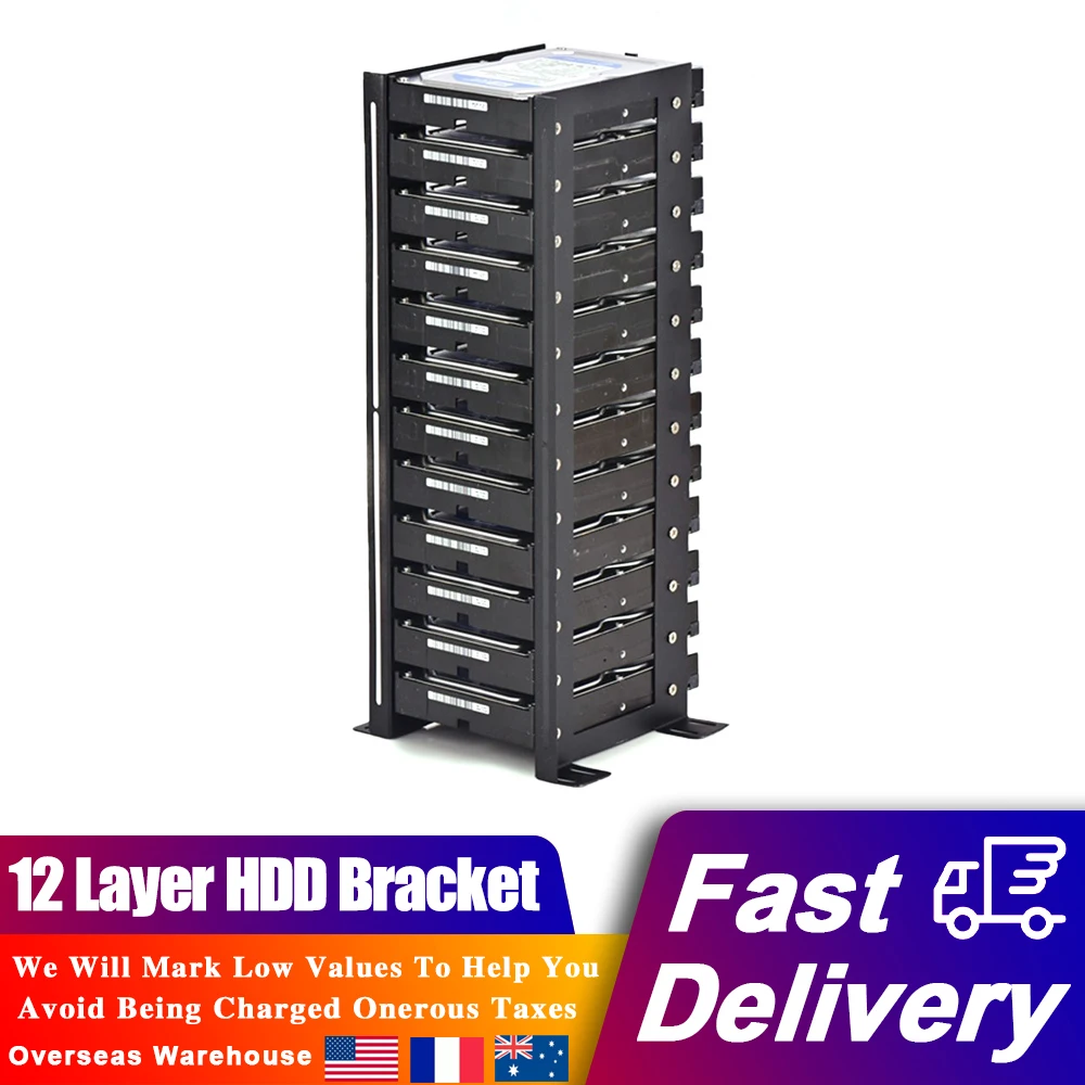 12 Layer 3.5 Inch HDD Tray Mechanical Hard Drive Bracket External Hard Disk Box Stack Rack Frame HDD Bracket Metal Storage Cage