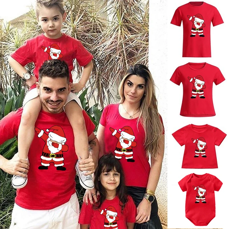 

2023 New Year Christmas Family Matching Outfits Mother Kids Short Sleeve T-Shirt Fashion Family Look Mother And Daughter Clothes