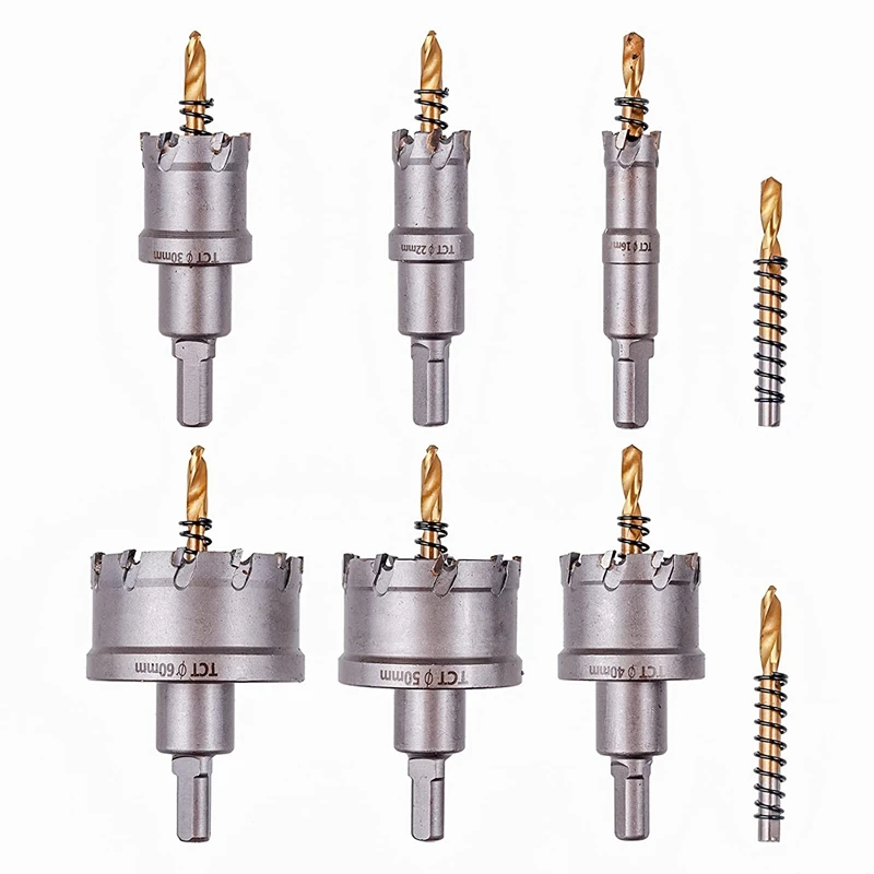 

6Pcs TCT Drill Bit Hole Saw Set 16-60 Mm, With 2Pcs Center Drill Bit, For Hard Metal, Stainless Steel, Wood, Plastic
