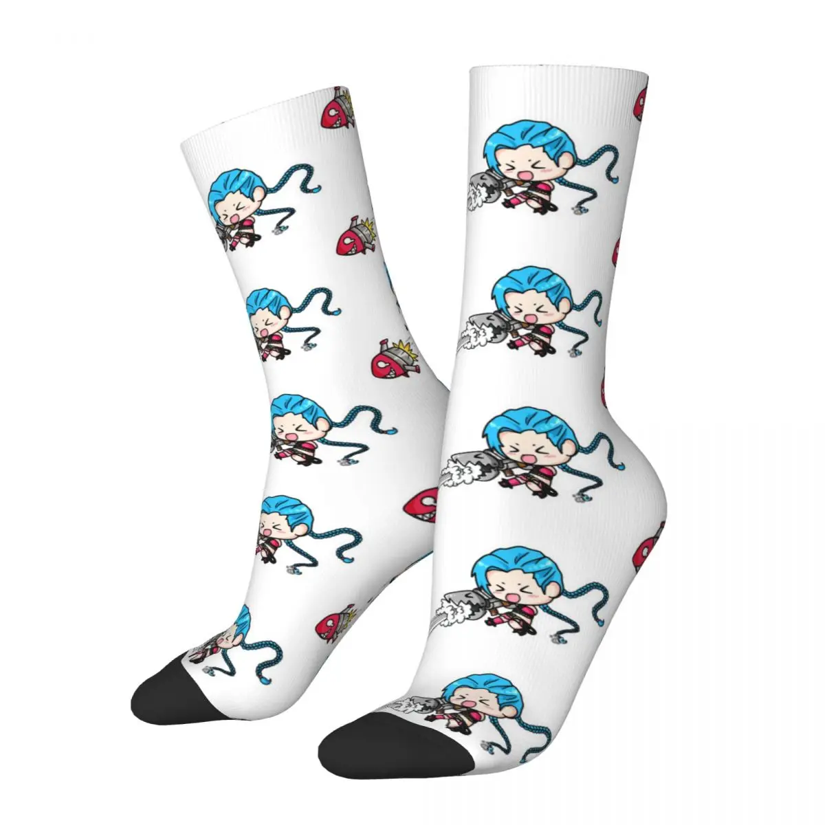 

Funny Sock for Men Cute Sticker Jinx Hip Hop Harajuku Arcane League of Legends LOL Anime Quality Pattern Printed Boys Crew Sock