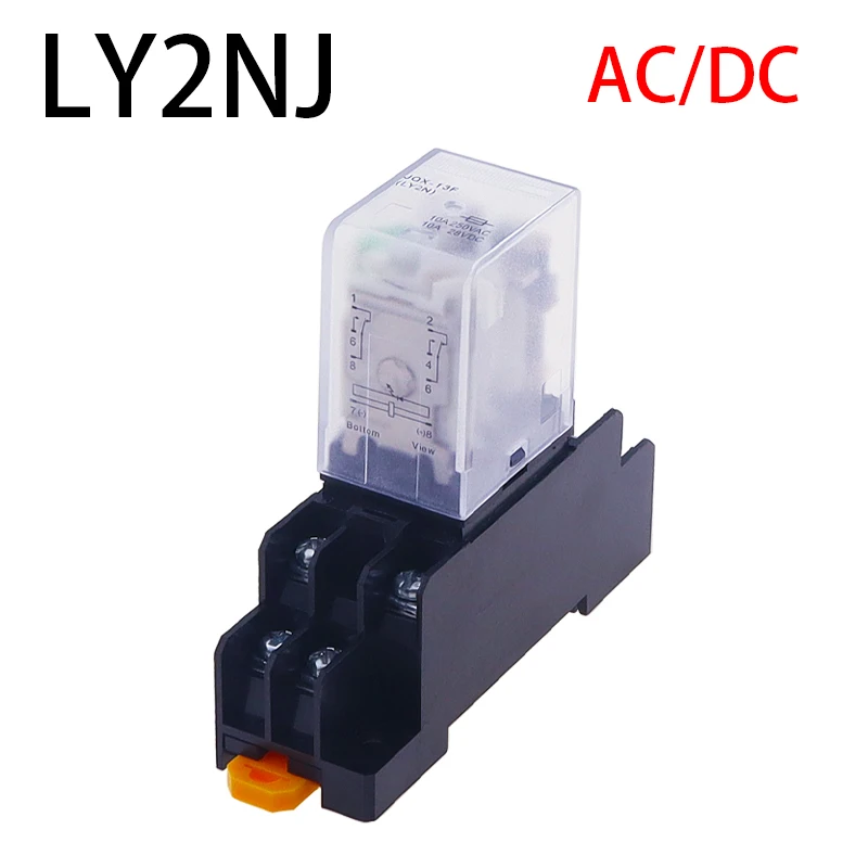 

1Set High-Quality AC/DC 6V 12V 24V 36V 48V 110V 220V 380V Coil Power Relay LY2NJ DPDT 8 Pin HH62P JQX-13F With Socket Base