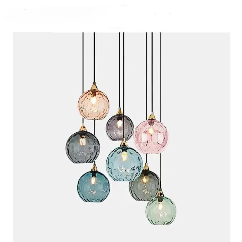 

Chandelier Led Art Pendant Lamp Light Nordic Modern Colored Water Pattern Glass Ball Dining Living Table Decor Hanglamp