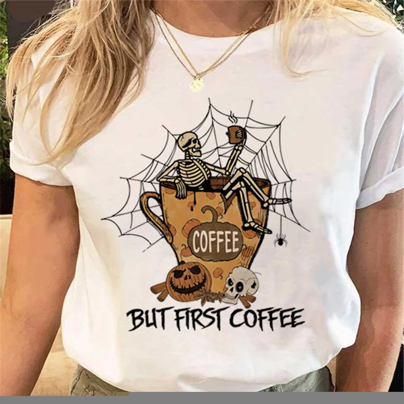 

Autumn Halloween New Cartoon Skull Print Women's 90s Short-sleeved Fashion Retro T-shirt Clothes Women's Printed T-shirt