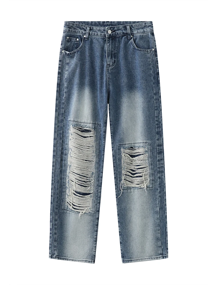 Men's Baggy Jeans Retro Destructive High -end Casual Pants Hip Hop Trend of Jeans Hot Hot Sale To Tear Jeans Men Clothing Pants