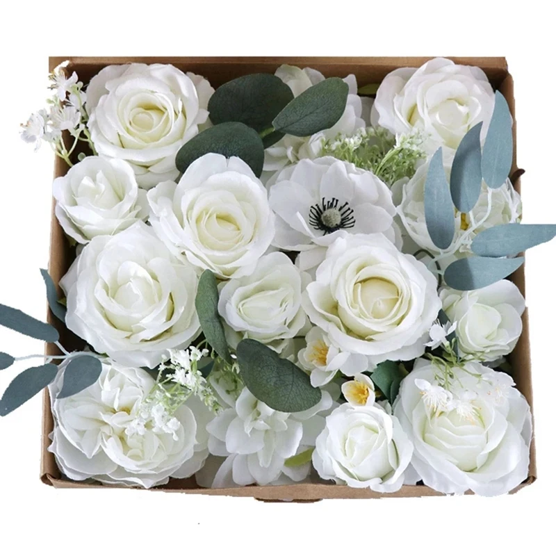 

Artificial White Rose Chinese Rose Flowers Heads DIY Wedding Bouquets Party Birthday Fake Flowers Home Decor