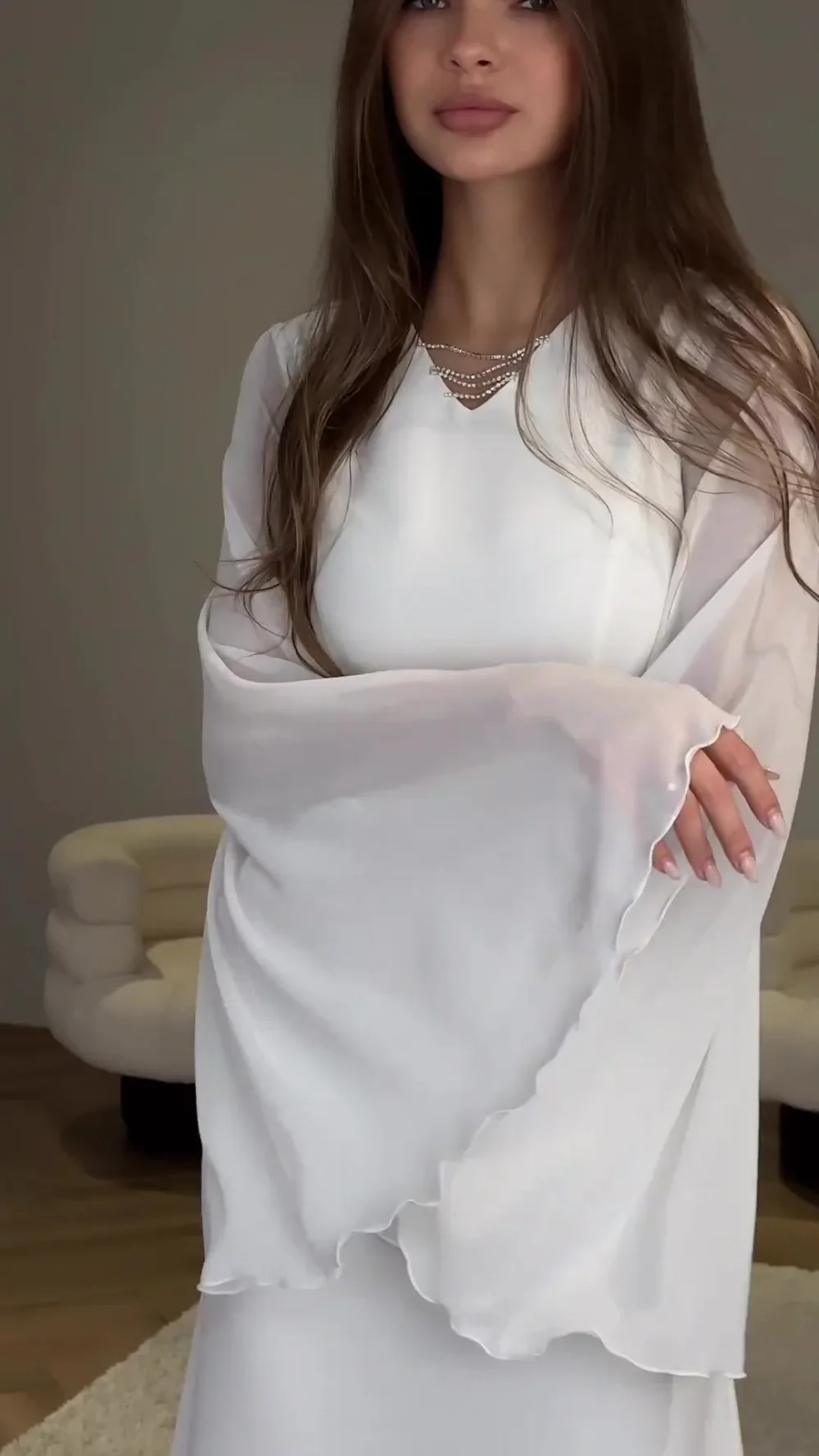 Мусульманское платье женская абайя шифоновые вечерние платья с рукавом Рог