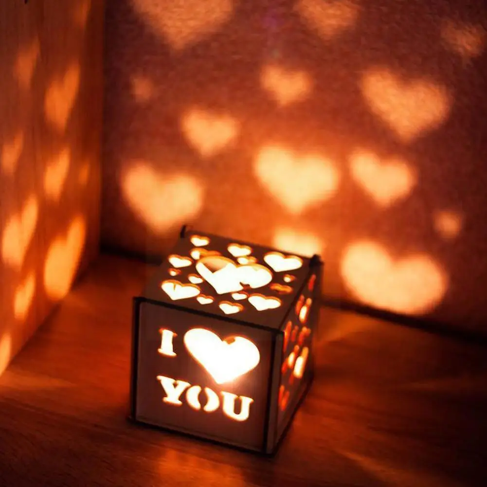 

Creative Valentine's Day Projection Wooden Box Couples Create Holiday Dating Romantic Customized Box Gift Hollow Atmosphere Q7R6