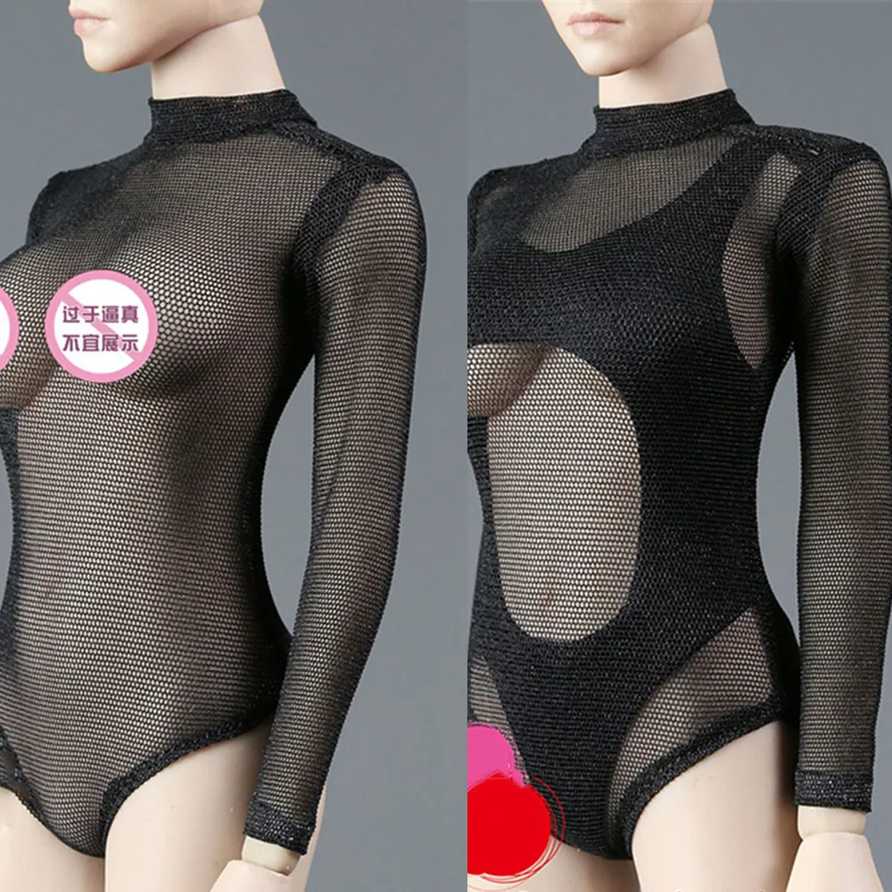 

Соблазнительное женское прозрачное боди в масштабе 1/6, комплект бикини, прозрачный сетчатый купальник с длинными рукавами, тканевая модель для экшн-фигурки 12 дюймов