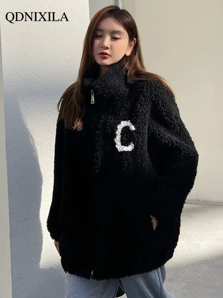 2022 Korean Version of Fashionable Young and Trendy Loose Leather Women's Fur Coat Medium Long Sheep Sheared Grain Real Fur Coat