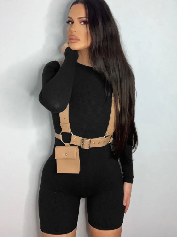 Трикотажный комбинезон с длинным рукавом женский шорты боди женская одежда для