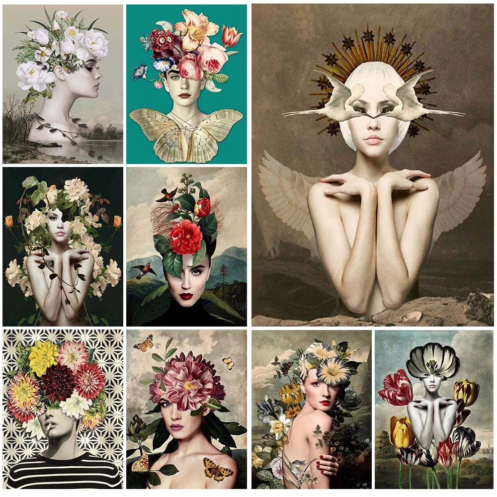 

Sexy Woman Flower Girl Abstract Portrait Posters Wall Art Canvas Painting Home Decor Wall Pictures For Living Room Unframed