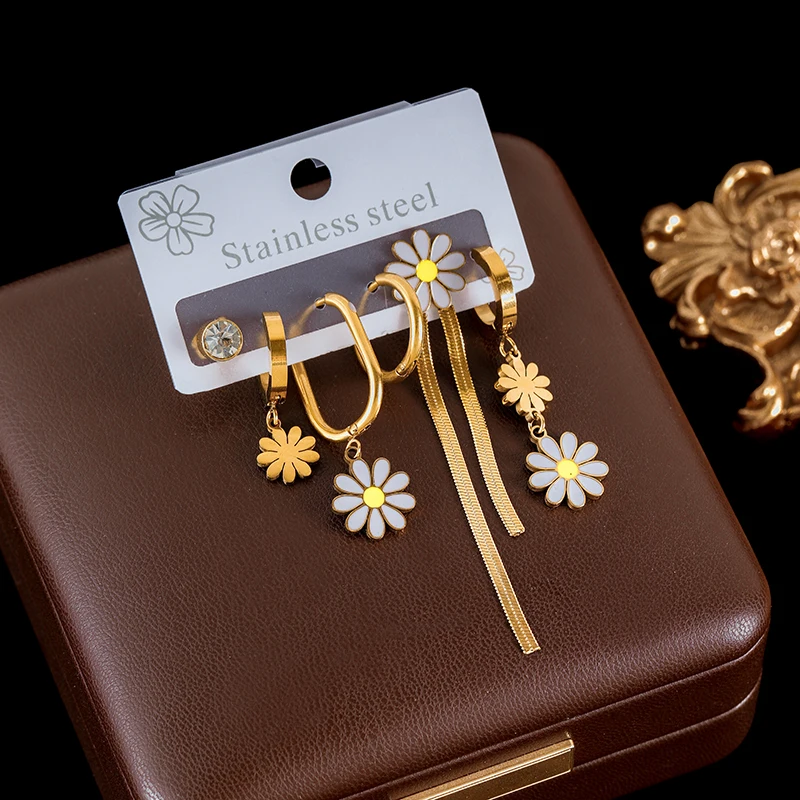 GANEMLY из нержавеющей стали 316L металлические круглые серьги с цветком набор для