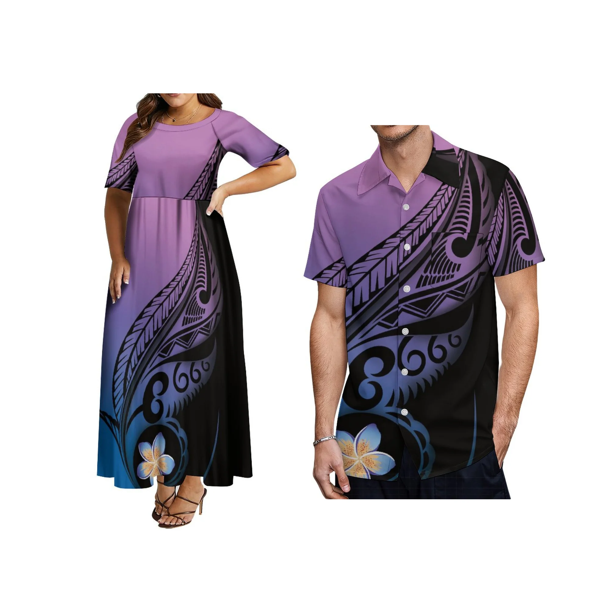 Модное зеленое полинезийское платье с круглым вырезом и принтом в виде