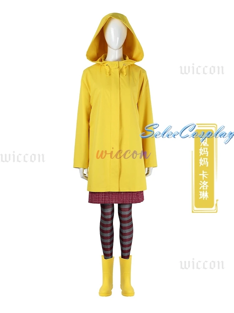 Коралина Косплей Костюм Ужасы Сказочные Фильмы Желтое Пальто Секретная Дверь