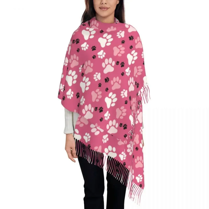 

Stylish Paw Prints Pink Tassel Scarf Women Winter Warm Shawls Wraps Female Colorful Floral Pretty Scarves