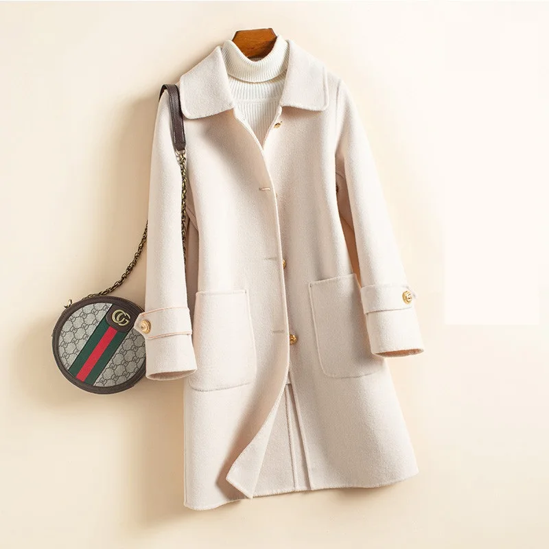 

2022 New Women Coat Warm Winter Cashmere Coat Ladies Work Office Elegant Vintage Long Wool Blends Coats Female High quality P67