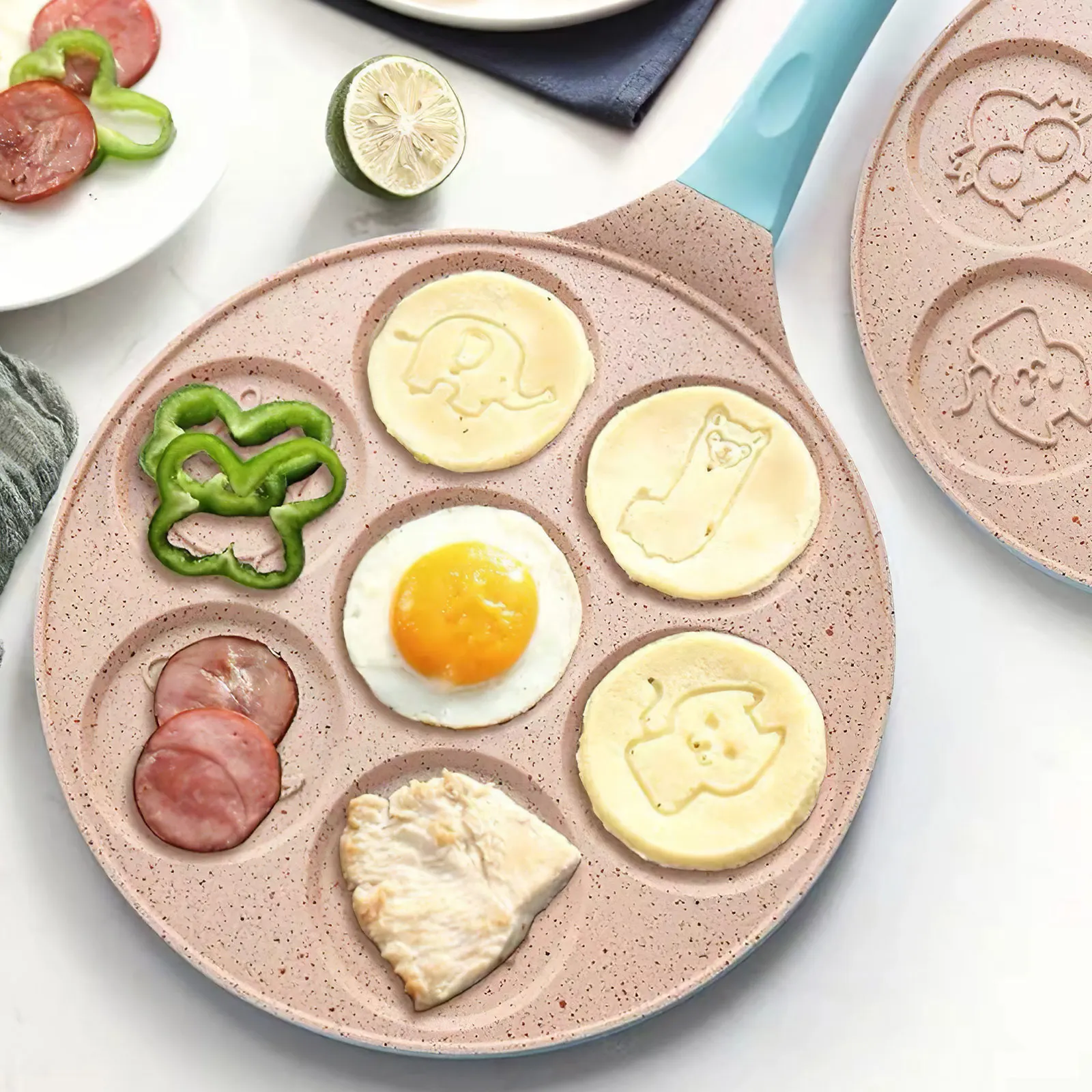 

7 Holes Frying Pot Thickened Omelet Pancake Pan Animal Pattern Non-slip Handle Steak Pan Breakfast Maker Tool Egg Frying Mould