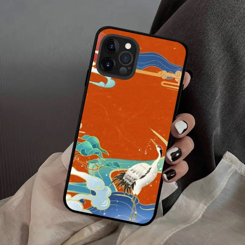 Чехол Crane в китайском стиле для телефона iPhone 13 12 mini 11 pro Xs max Xr X 8 7 6 6s Plus - купить по
