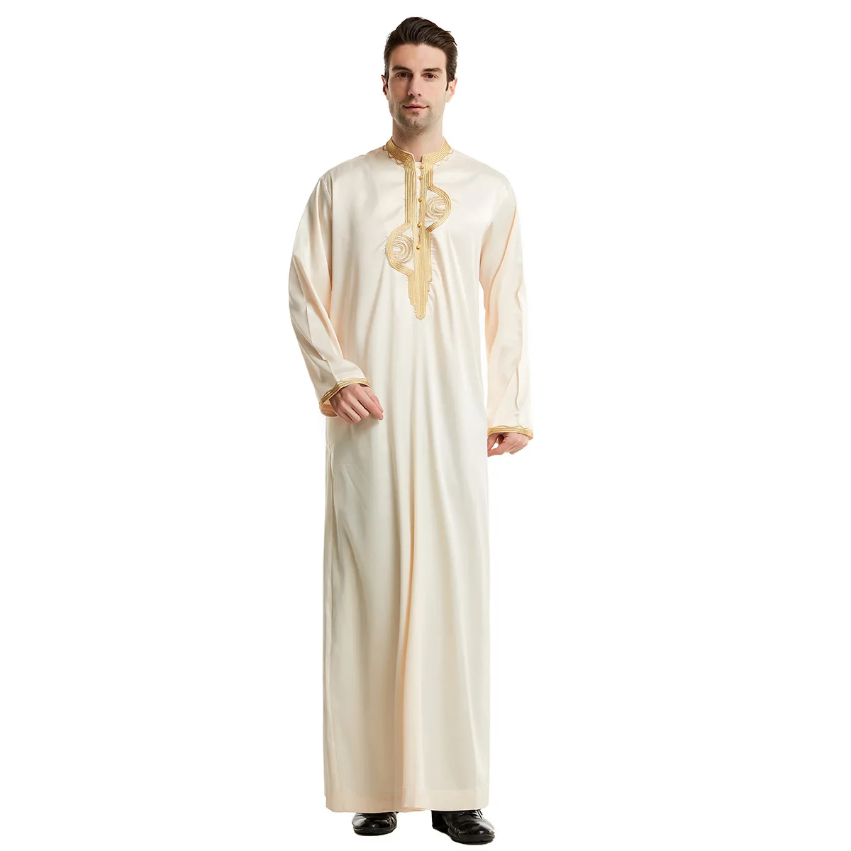 Muslim Fashion Muslim Arab Middle East Stand-up Collar Embroidered Jubba Thobe Loose Men's Robe Dubai Turkey Men Long Robe