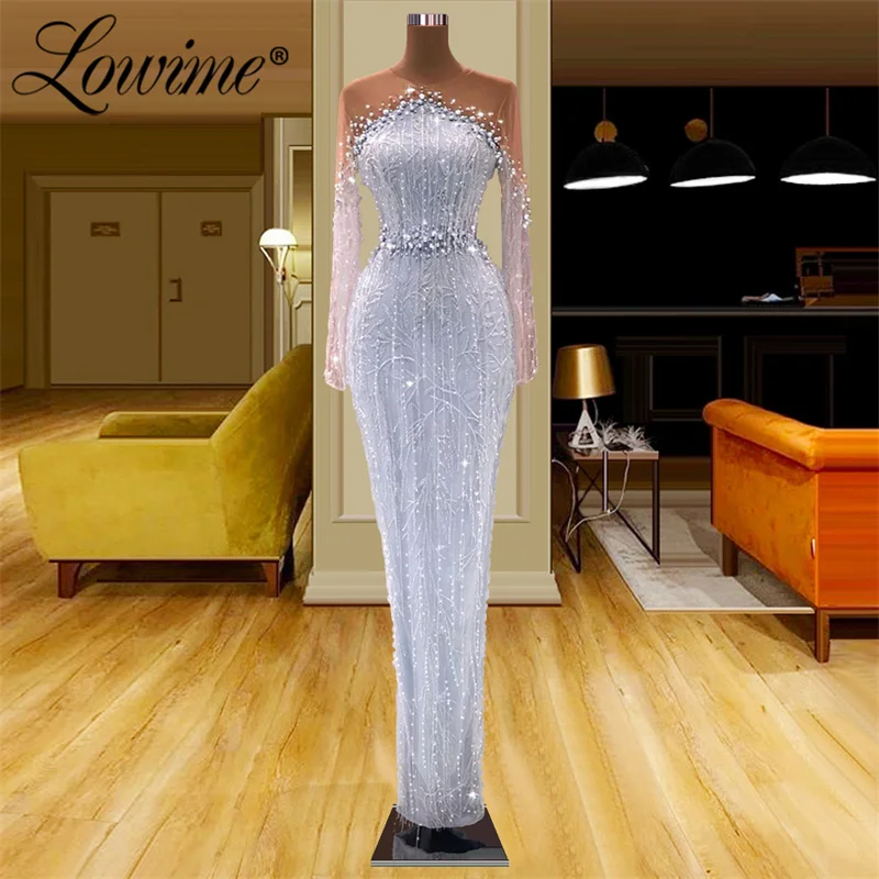 

Женское вечернее платье-Русалка Lowime, синее платье с длинным рукавом, украшенное бусинами, в арабском стиле, с открытыми плечами, сексуальное...