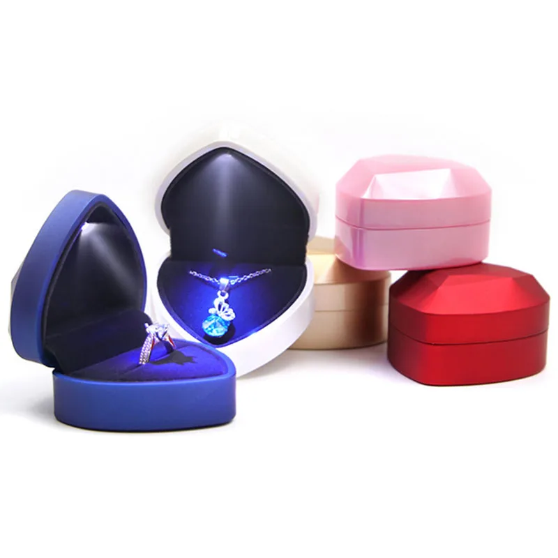 Heart Shaped Led Ring Box Necklace Holder Organizer Earrings Coin Jewelry Presentation Box Case