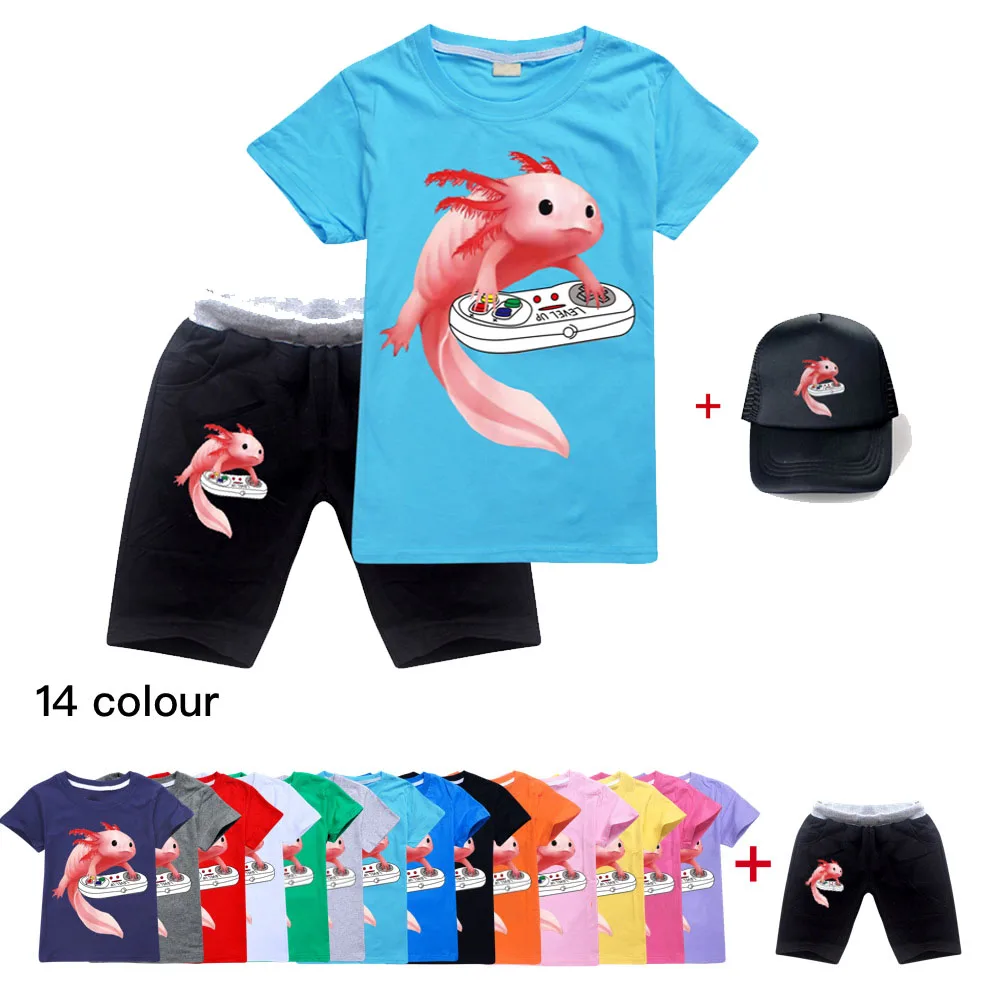 

Комплект детской одежды, футболка + шорты + Кепка для маленьких мальчиков и девочек, летняя хлопковая повседневная спортивная одежда с мультяшным рисунком, детские костюмы