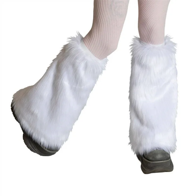 

Women Winter Solid Faux Fur Leg Warmers for Boots Solid Color/ Tie-dyed Print Fluffy Thick Leg Covers Boot Cuffs Long Socks