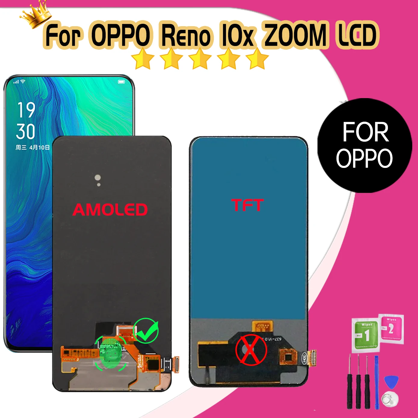 ЖК-дисплей 6 дюйма для Oppo Reno 10x Zoom CPH1919 PCCM00 с сенсорным цифровым преобразователем в