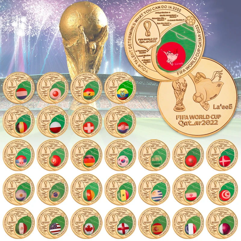 

2022 World Cup Gold Plated Challenge Coin World Cup Flag Football Commemorative Coins European Cup Souvenir Fans Gift for Him