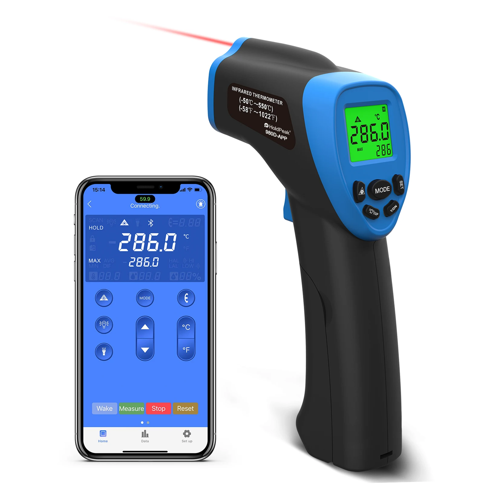 

Holdpeak HP-980D-APP Bluetooth Handheld Infrared Thermometer Non-Contact Kitchen&Oil Digital Temperature Range for-58℉ to 1022℉