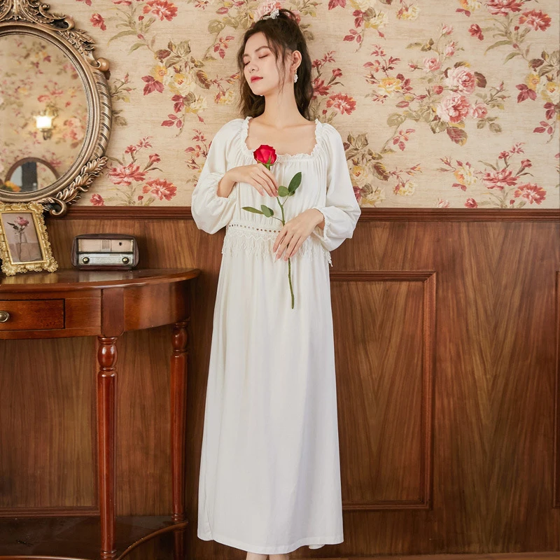 Roseheart New White Pink Blue Sexy Women Sleep Nightwear Suits Night Lace Nightgown Sleepwear Long Pants Homewear Gown Cotton