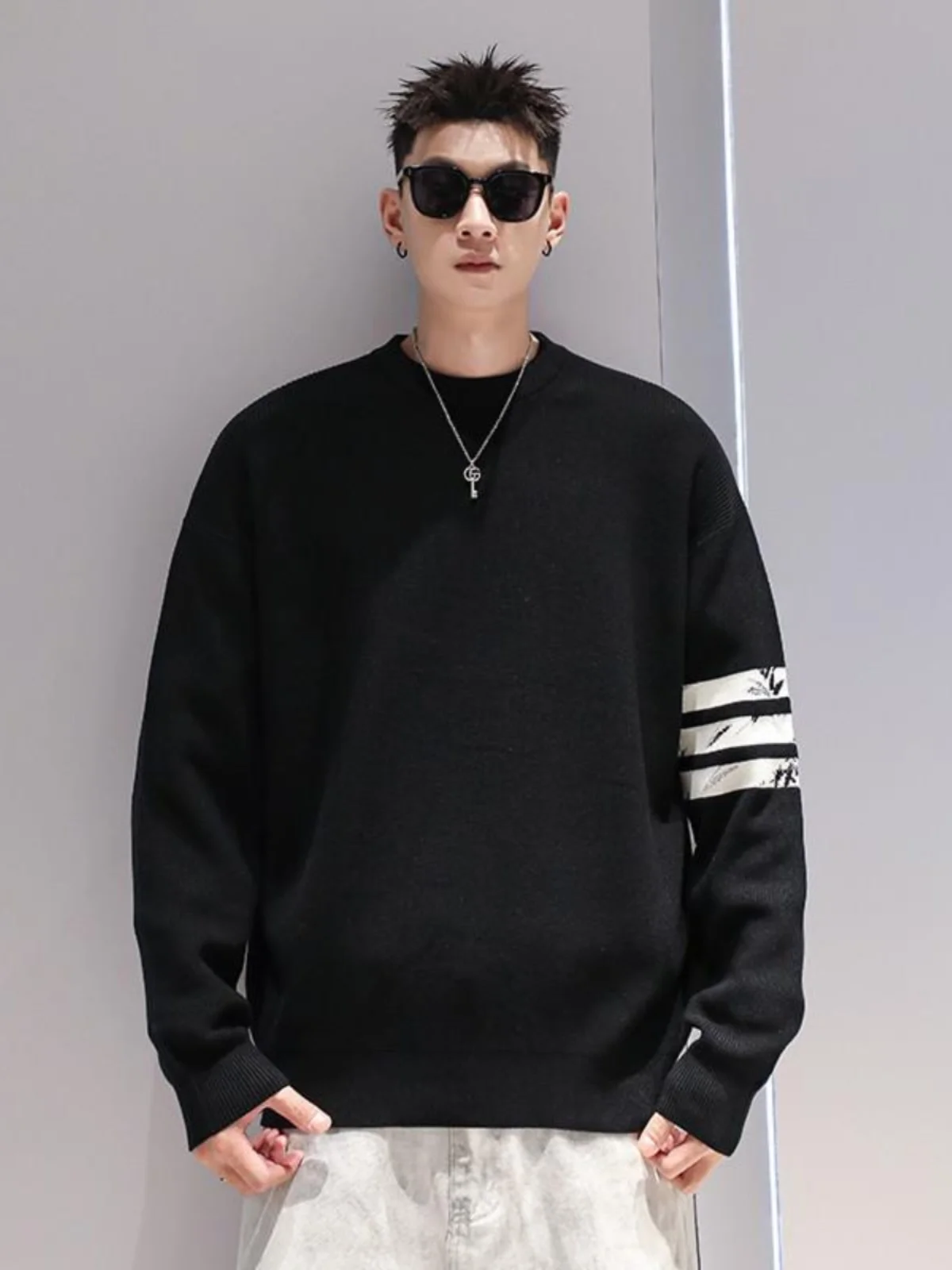 High Street модный персональный полосатый простой свитер с круглым вырезом для мужчин
