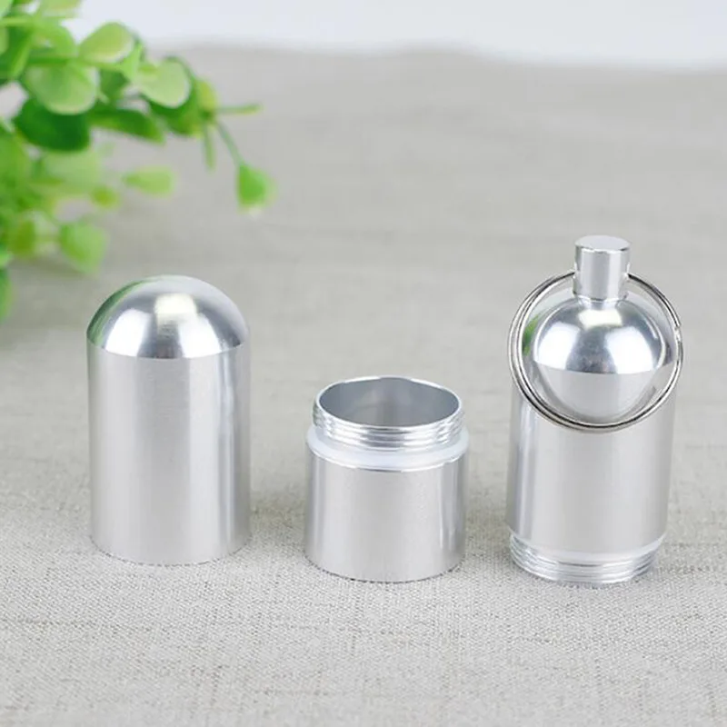 Aluminum Alloy Medicine Bottle Keychain Case Container Waterproof Pill Box Keyring Sealed Storage Organizor Holder |