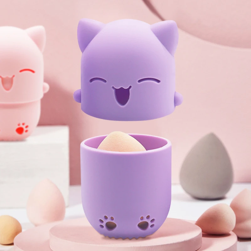 Sdotter Purple Soft Silicone Cosmetic Blender Sponge Box Holder Beauty Powder Puff Blender Holder Sponge Makeup Egg Drying Case