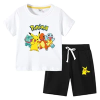 2022 casual baby kids pokemon pikachu clothes sets boys short sleeve summer sportsuit cotton children clothes 1 8years costumes