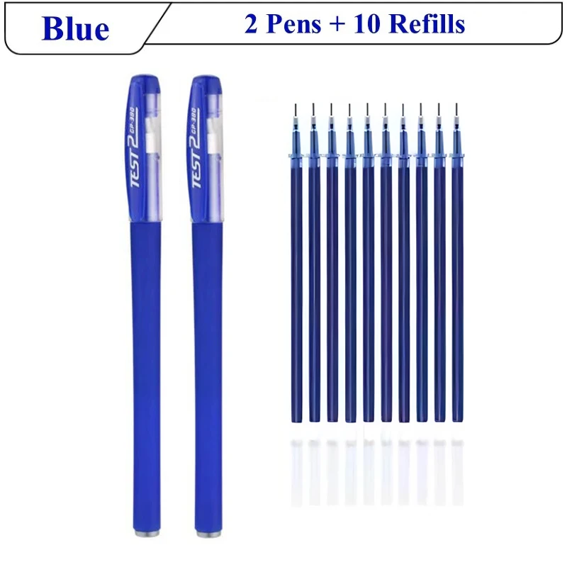 

Гелевые ручки 2 шт. + 10 Φ 0,5 мм, черные, синие, красные, тонкие, гладкие, для письма, школьные и офисные канцелярские принадлежности