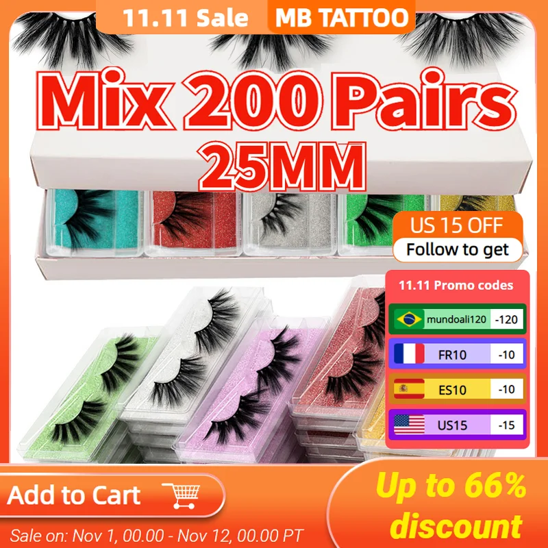 

MB 25mm lashes 200/100/50/5Pairs Wholesale 5D 25 MM Mink Eyelashes in Bulk faux cils Makeup Dramatic Long False Eye lashes