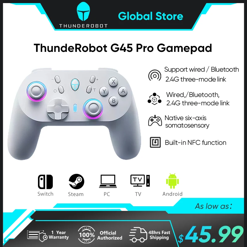 Беспроводной Bluetooth-геймпад ThundeRobot G45 Pro, переключатель с тремя режимами, поддерживает триггеры NFC Hall Tear of the Kingdom of Zelda