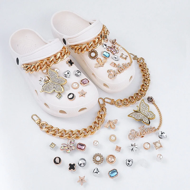 Luxury Metal Croc Charm Gibits Bling Designer Shoe Charm Accessories Set   Clogs Shoe Decorations Luxury Women Shoes Decorations