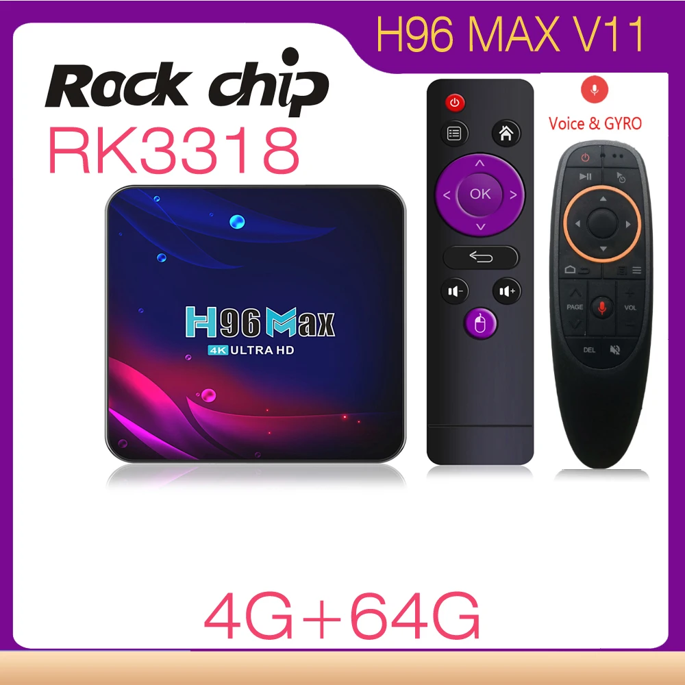 

Quad Core Rockchip Rk3318 2GB 4GB 16GB 32GB 64GB 100M LAN 2.4G 5G Dual Wifi BT4.0 4K HDR Smart Android 11 TV Box H96 MAX V11